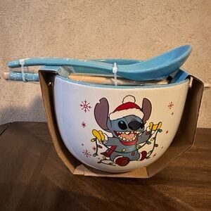 🎄🍜Disney Stitch Ceramic Bowl & Spoon with Chopsticks 🥢 🎄